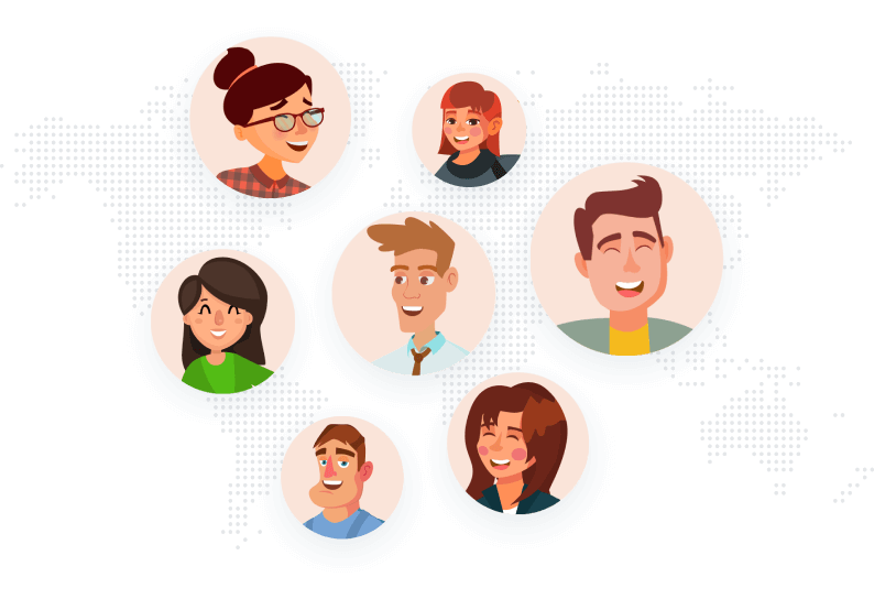 desenhos de pessoas atrás de grafisco do mundo